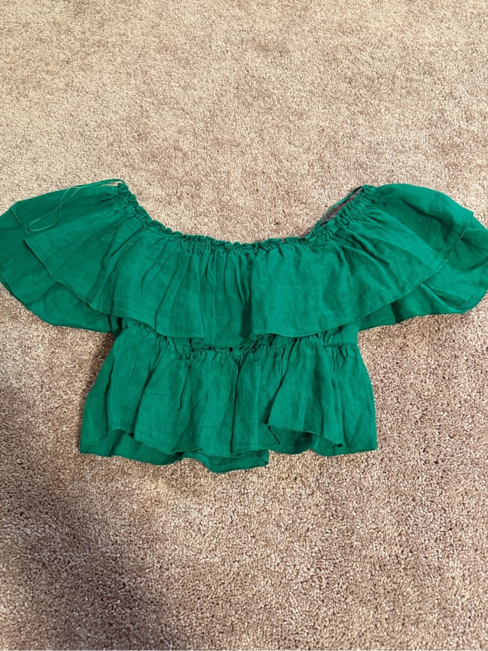 Zara Emerald Off-Shoulder Ruffle Top - Picture 2 of 3